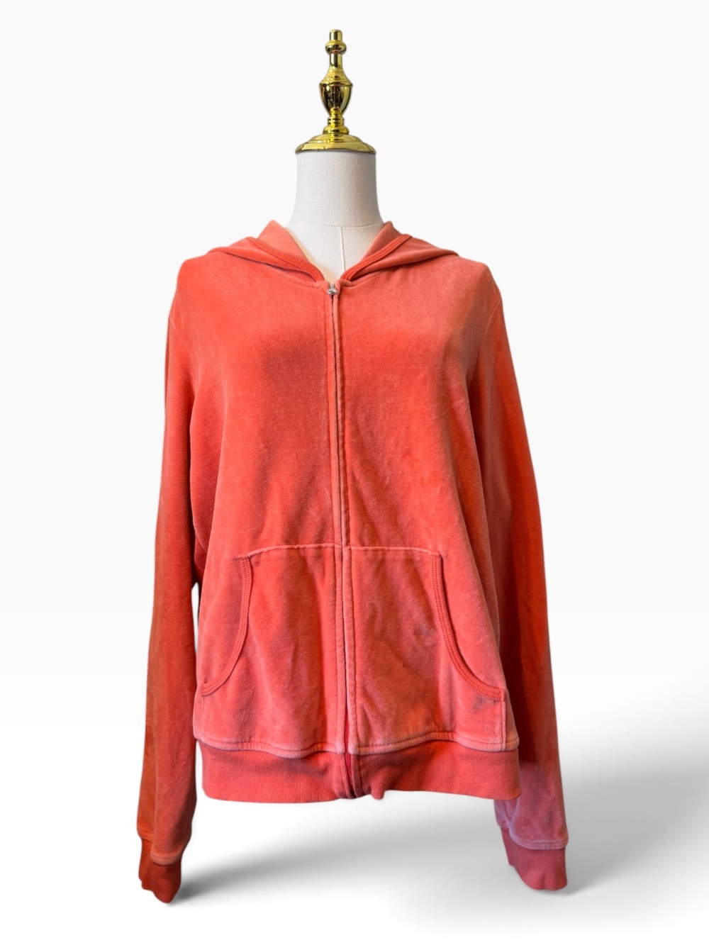 GAP Coral Orange Zip-Up Hoodie Velour Sweatshirt Women XL